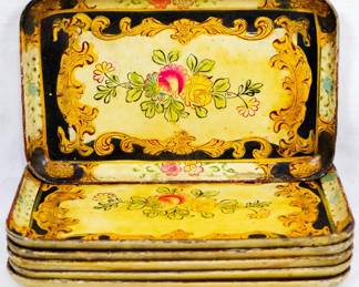220 - 6 Painted Wooden Trays 5x8.5"
