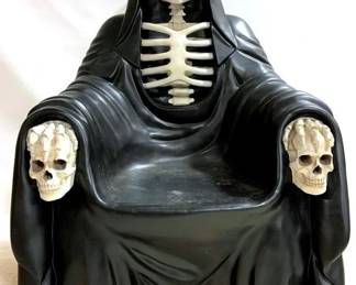 3121 - Spooky Hard Plastic Skeleton Chair 52 x 36 x 24 - some plastic missing from fingers
