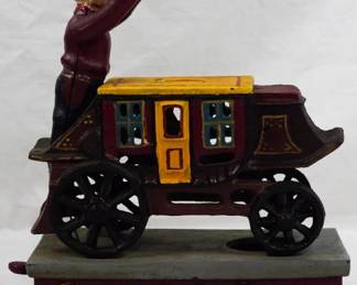 1600 - Cast Iron Stagecoach Bank 10"
