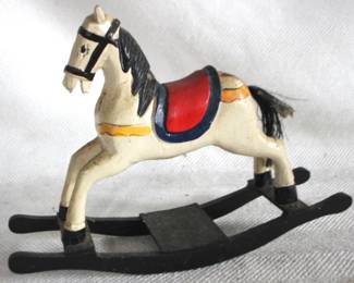 7827 - Wood Rocking Horse - As-Is (missing ear)10x8x3
