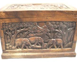 8380 - Carved Wood Chest - 22" x 14.5" x 12"
