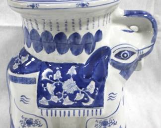 8360 - Blue/White Elephant Stool - 13" x 14" x 8"
