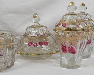 105 - 6 Pieces Cherry Pressed Glass Items
