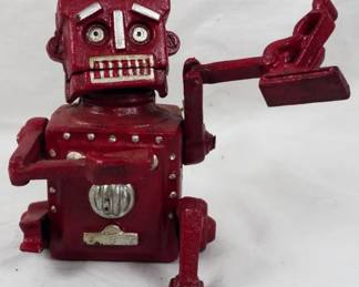 1465 - Cast Iron Robot Bank 8"
