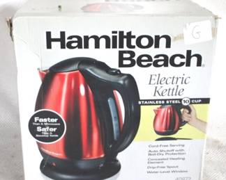 7939 - Hamilton Beach Electric Kettle in Box You are buying a used as-is electric/electronic item. We do not guarantee all components are present, and if it is not expressly stated, it is untested.