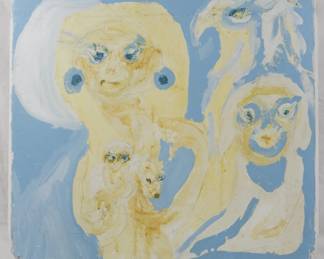 1444 - Willie Shouse "Babes" Oil on Sheet 23x24x3.5
