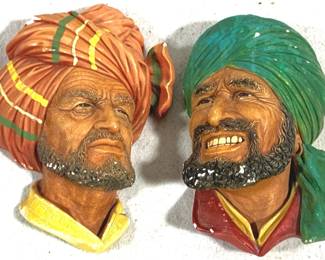 8642 - 2 Bossons Chalkware Wall Heads - 8" Tall
