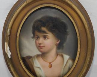 1455 - Miniature Painted Porcelain Portrait 4.5x4
