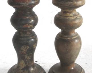 8337 - 2 Wood Candle Holders - 7" Tall
