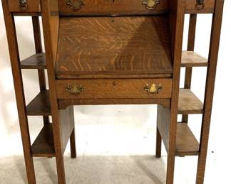 3057 - Vintage Mission Oak Desk w/ Shelves on Sides 44" x 40" x 15" scratched top
