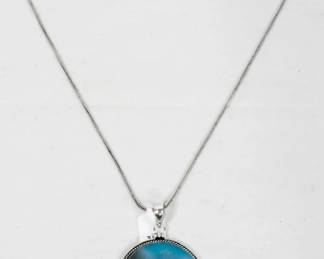 1664 - Blue Lace Agate Leerman Silver Necklace
