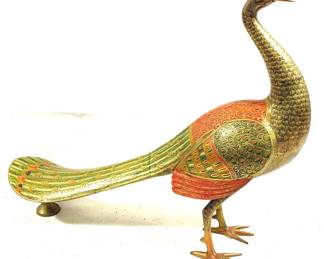 8618 - Large Brass Peacock Statue - 29" x 23" x 9"

