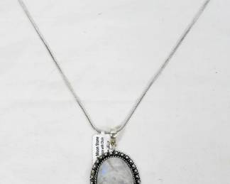 1660 - Rainbow Moon Stone Leerman Silver Necklace

