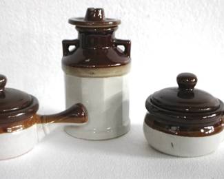 8009 - 3 Brown / White Stoneware Dishes
