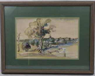 1376 - G. Milligan "Village and Stream" 17x22
