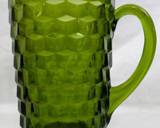 6 - Green Indiana Glass Cubist Pitcher 8"
