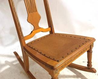 3242 - Wood Rocking Chair w/ detailed leather seat 33 x 19 x 28
