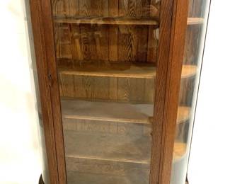 3062 - Vintage Oak Curved Glass China Cabinet 63" x 42" x 15.5"
