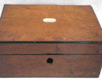 5240 - Antique Wood Box w Pearl Inlay - 10" x 7" x 5"
