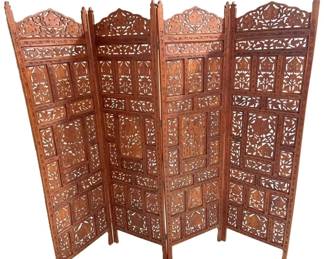 3084 - Pierce Carved Wood 4 Panel Divider - 74 x 80
