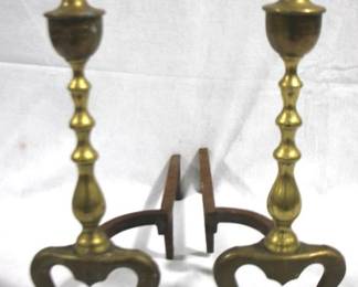 5078 - Pair Brass Andirons - 18" x 17" x 8"
