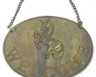 5034 - Brass Unicorn Welcome Sign - 8" x 6.5"
