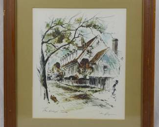 1375 - Signed Watercolor Frame "The Raleigh Tavern" 18x16
