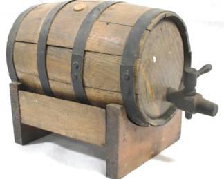 8379 - Wood Barrel & Stand - 16" x 11" x 8.5"
