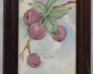 1437 - Artist Signed Hand Painted Porcelain 7.5x5.5 Framed tile
