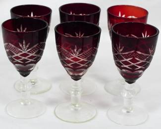 1617 - 6 Bohemian Ruby Cut Cordials 4.5"
