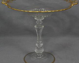168 - Cambridge #3500 Tall Compote Gold Trim 7.5x8"
