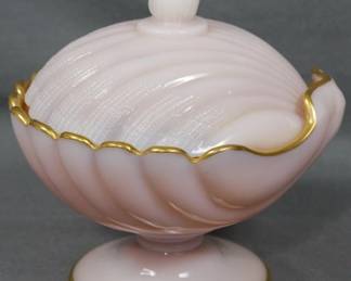 191 - Cambridge Crown Tuscan Shell Candy w/ Lid 7" gold trim
