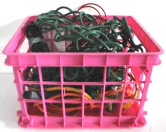 8062 - Plastic Crates w / Electrical Cords You are buying a used as-is electric/electronic item. We do not guarantee all components are present, and if it is not expressly stated, it is untested.
