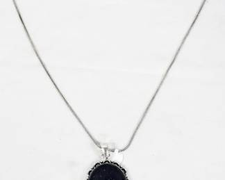 1658 - Blue Sun Stone Leerman Silver Pendant Necklace
