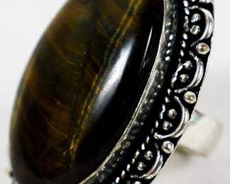 1666 - Tiger Eye Leerman Silver Ring sz 7
