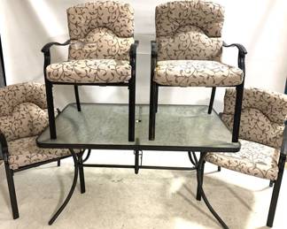 3153 - Outdoor Table & Chairs 5pc Set Table - 28" x 56" x 36" Chairs - 35" x 24" x 26" some damage to cushions
