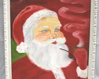 8661 - Oil on Board Santa Painting Signed "E" - 21" x 18"
