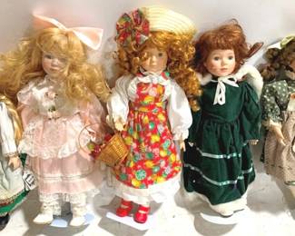 3345 - 5 Porcelain Dolls - 16" Tall some w/ stands
