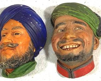 8641 - 2 Bossons Chalkware Wall Heads - 6" Tall

