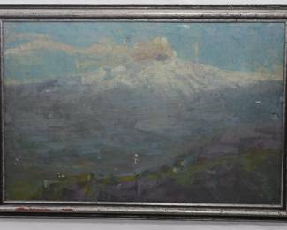 1454 - Signed Oil on Board "Snowcap Mountain" Damaged, 11x15.5
