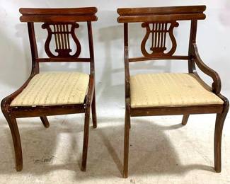 3243 - 2 Lyre Back Chairs, one w/ arms, one without 33 x 19 x 17
