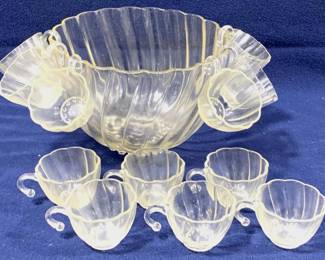 8596 - Glass Punch Bowl with 12 Cups

