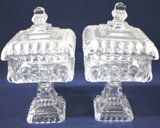 8519 - Pair Crystal Wedding Covered Preserves - 10" Tall
