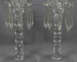 171 - Pr Cambridge Heirloom Candleholders 10" with bobeches & prisms
