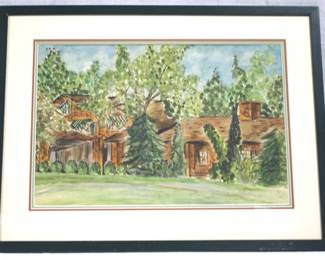 8662 - Rus Walton Signed Watercolor "Axton Lodge" 33x25
