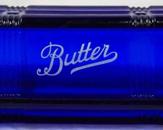 1499 - Blue Glass Butter Dish 2.5x7x3.5
