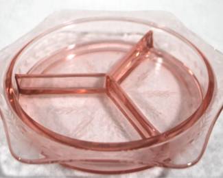 5005 - Pink Glass Divided Relish Dish - 11.5" x 6"
