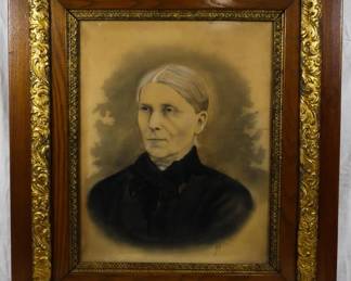 1529 - Signed Framed Portrait 31x26.5 Carved oak frame
