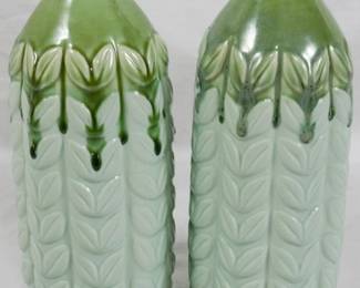 89 - Pr Seafoam Green Pottery Vases 9"
