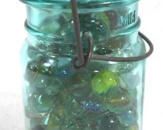 5022 - Ball Jar Full of Marbles - 5.5" Tall
